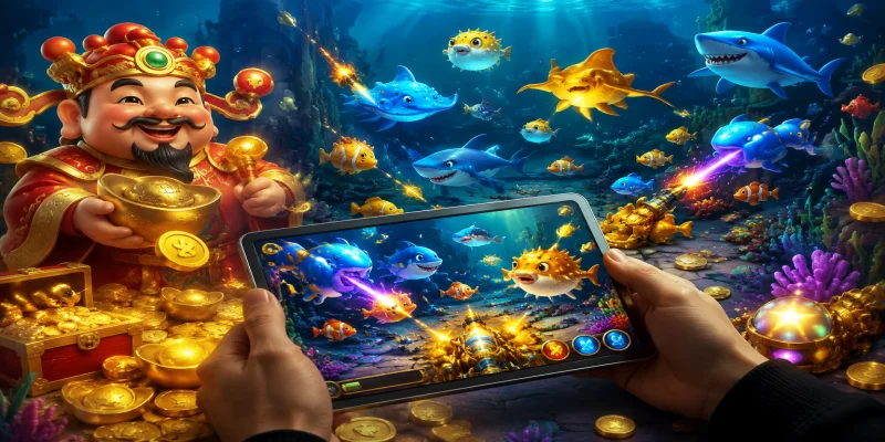 Giao diện sảnh game bắn cá thần tài sống động với tỷ lệ quy đổi thưởng tối ưu tại TA88